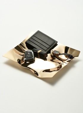 小西家北欧轻奢波浪纹托盘不锈钢玄关钥匙收纳盘零食盘装饰摆件