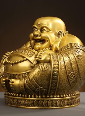 黄铜大肚笑佛弥勒佛家居摆件佛像办公室客厅装饰品桌面
