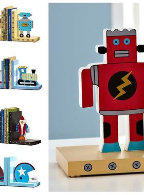 童房装饰摆立件装样板间书架木质软机器人桌面HI-415男孩房间收纳