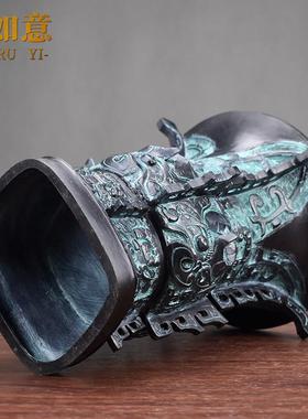彷古XA01青铜器何尊摆件中铜工艺品摆饰家居装饰品领礼办导公桌覆