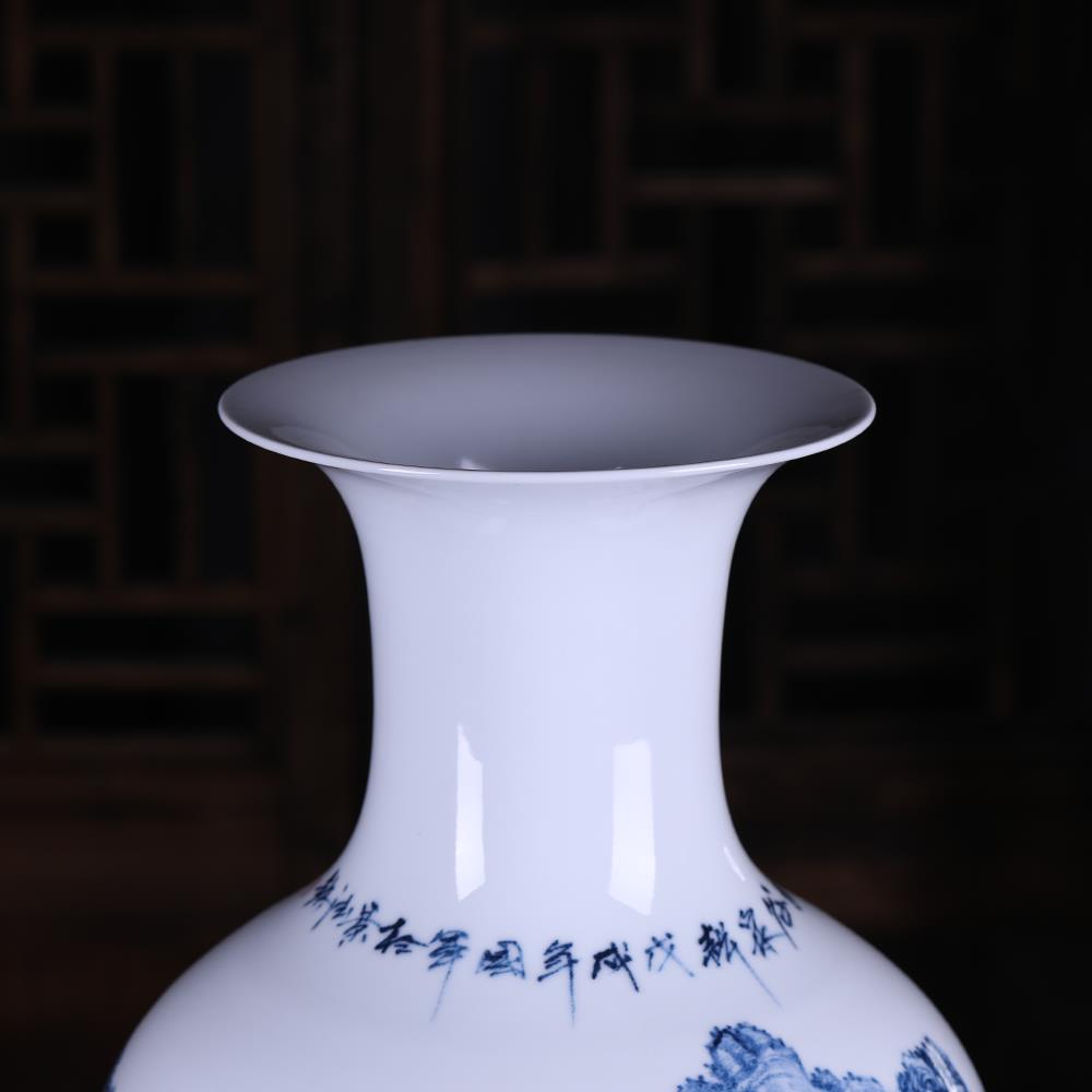 景德镇陶瓷器花瓶名师手绘大号青花山水中式客厅玄关落地装饰摆件 - 图2