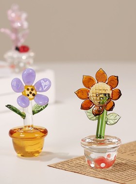 手工琉璃多肉盆栽水晶简约小摆件客厅儿童房玄关样板房博古架装饰