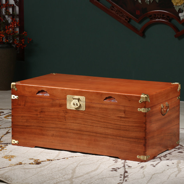 Fully fragrant camphor wood box wedding suitcase solid wood character calligraphy and painting storage wedding dowry box collection ID box rectangular