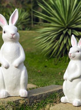 花园摆件田园树脂仿真兔子摆件园林雕塑工艺品庭院景观动物装饰品