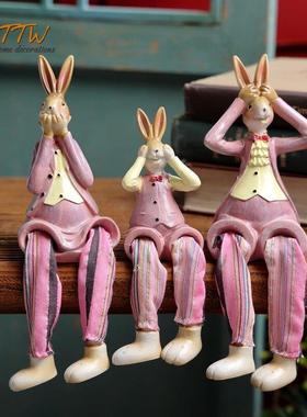 欧美可爱三祇兔子挂娃娃卡通动物快乐三口之家家装摆件
