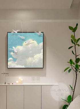 原创天鹅实物肌理装饰画