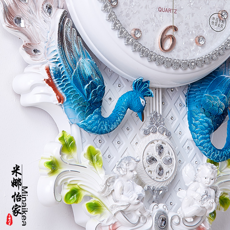 孔雀客厅挂钟静音大号欧式钟表时尚家用创意卧Q室钟装饰时钟壁挂 - 图2