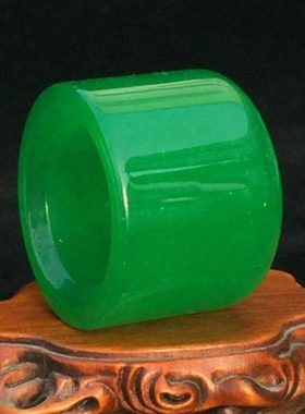 冰种阳绿翠玉扳指菠菜绿玉石男士霸气大拇指环满绿玉祖母绿玉戒指