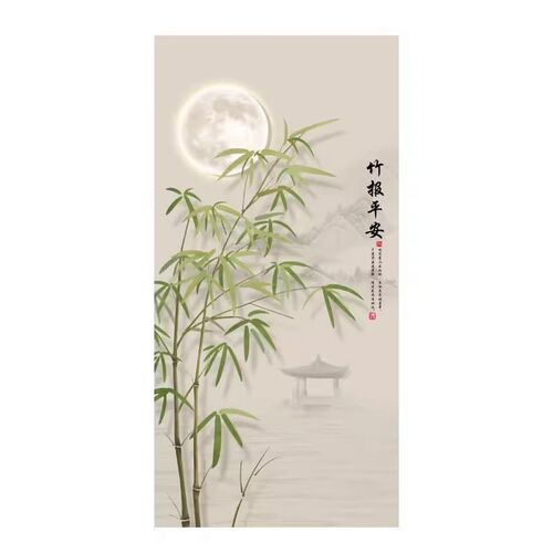 别墅挑高复式楼电视背景墙壁纸中式竹子客厅挑R空玄关壁画墙布壁 - 图1