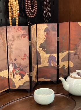 画玩美日式桌面小屏风摆件复古创意生日送礼物古典漆器艺术工艺品