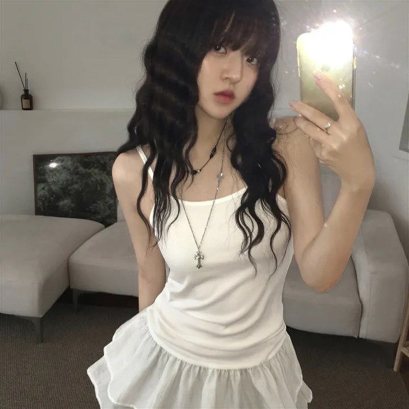 夏日小记 芭蕾风裙摆拼接吊带裙 叠穿内搭白色氛围感打底背心上衣,淘宝优惠券,粉丝福利购,淘宝优惠卷