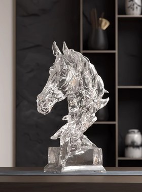 新中式马到成功透明装饰高级感装饰柜摆送领导老板办公室桌面摆件