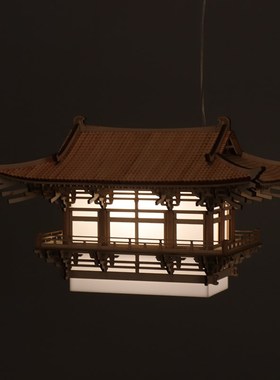 新中式吊灯设计师茶室售楼部酒店大堂吊灯徽派古建筑木艺房子灯具