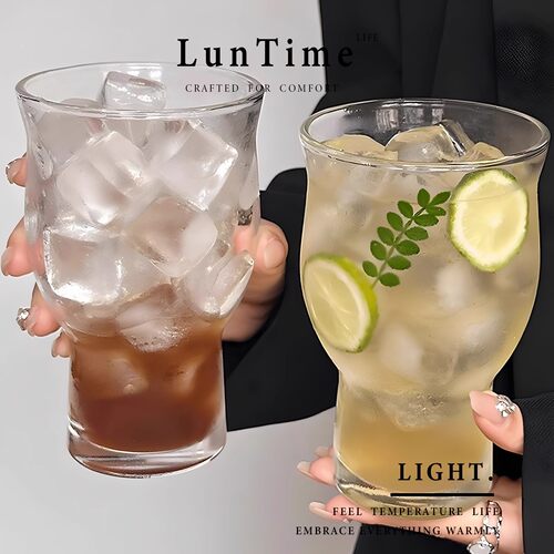 LunTime生活 玻璃杯复古宽口美式咖啡杯大容量饮料杯鸡尾酒杯水杯 - 图1