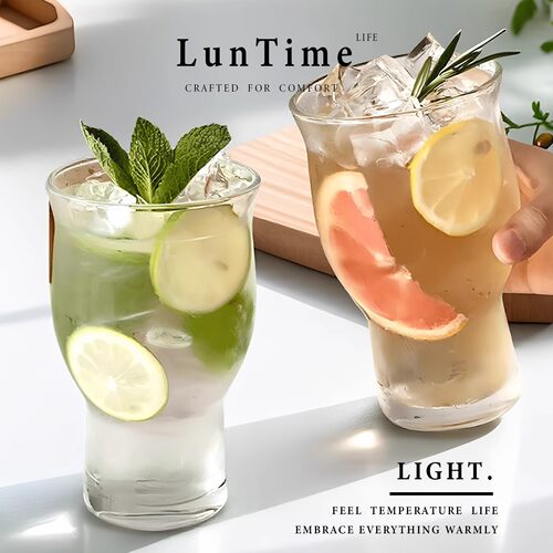 LunTime生活 玻璃杯复古宽口美式咖啡杯大容量饮料杯鸡尾酒杯水杯 - 图2