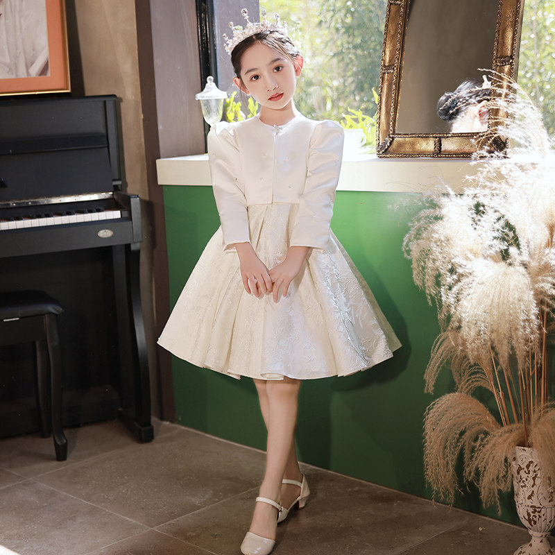 女童公主裙长袖白色套装花童婚礼小女孩礼服儿童钢琴演出服女秋冬,淘宝优惠券,粉丝福利购,淘宝优惠卷