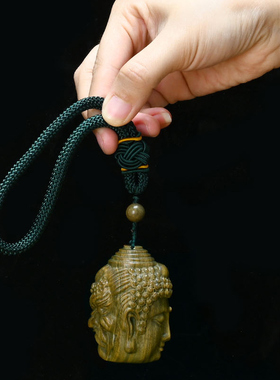 阿根廷绿檀木雕工艺品手工雕刻佛魔一念之间手把件佛头吊坠手玩