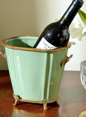 欧式美式中式复古摆件 陶瓷配铜花盆花艺花器花瓶客厅工艺品摆设