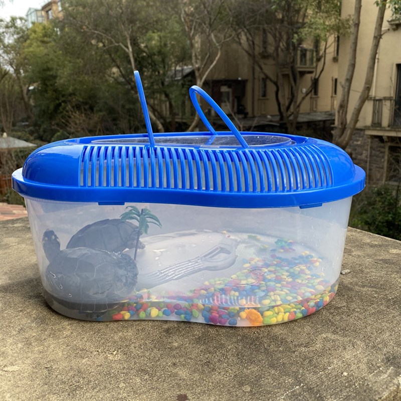 乌龟缸带盖塑料别墅养龟专用缸小乌龟饲养盒便携式手提特大号龟缸 - 图3