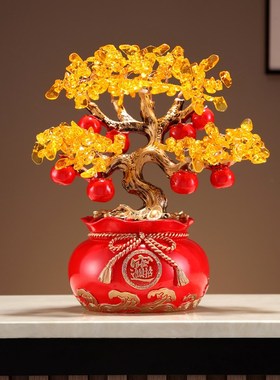 新中式招财进宝发财树摆件办公室电视柜酒柜摇钱树装饰品开业礼品