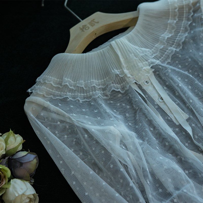 2022秋冬新品订制甜美复古风喇叭袖翻领蕾丝打底衫女配毛衣神器,淘宝优惠券,粉丝福利购,淘宝优惠卷