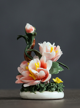 创意陶瓷手工艺品梅花牡丹中式家居客厅书房迷你装饰简约桌面摆件