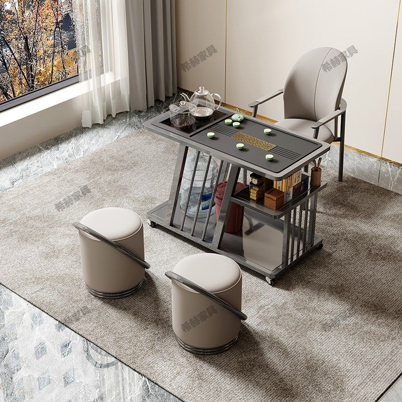 铁艺茶桌家用小茶台碳素钢一体茶水柜移动小茶车阳台小茶桌椅组合,淘宝优惠券,粉丝福利购,淘宝优惠卷