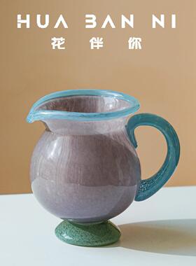 手工制多55-231巴胺色复古手客提单耳配撞色奶壶玻璃花瓶厅作家居
