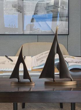 轻奢纯铜一帆顺饰帆风船摆EZ5302件老板领导办公室桌电定视柜装品