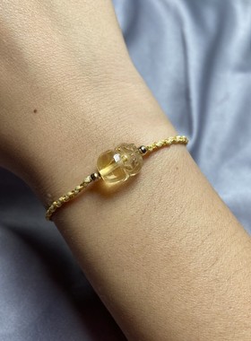 招财小神兽 天然黄水晶貔貅手编绳 皮休手工编织手绳可调节手链女