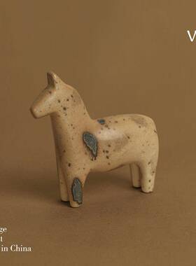 古马到功成】新中式复陶瓷小摆件样板间客05厅书【房马桌面装饰