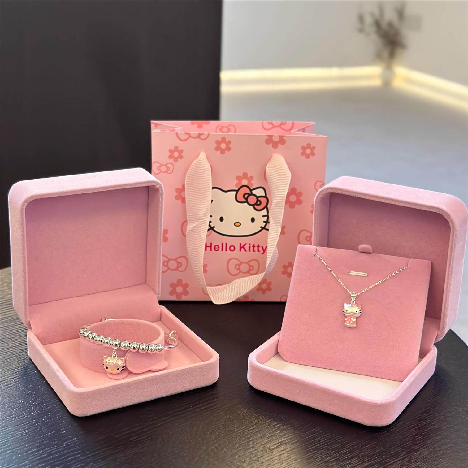 凯蒂猫吊坠项链女款甜美可爱HelloKitty纯银手镯儿童女孩生日礼物-图2