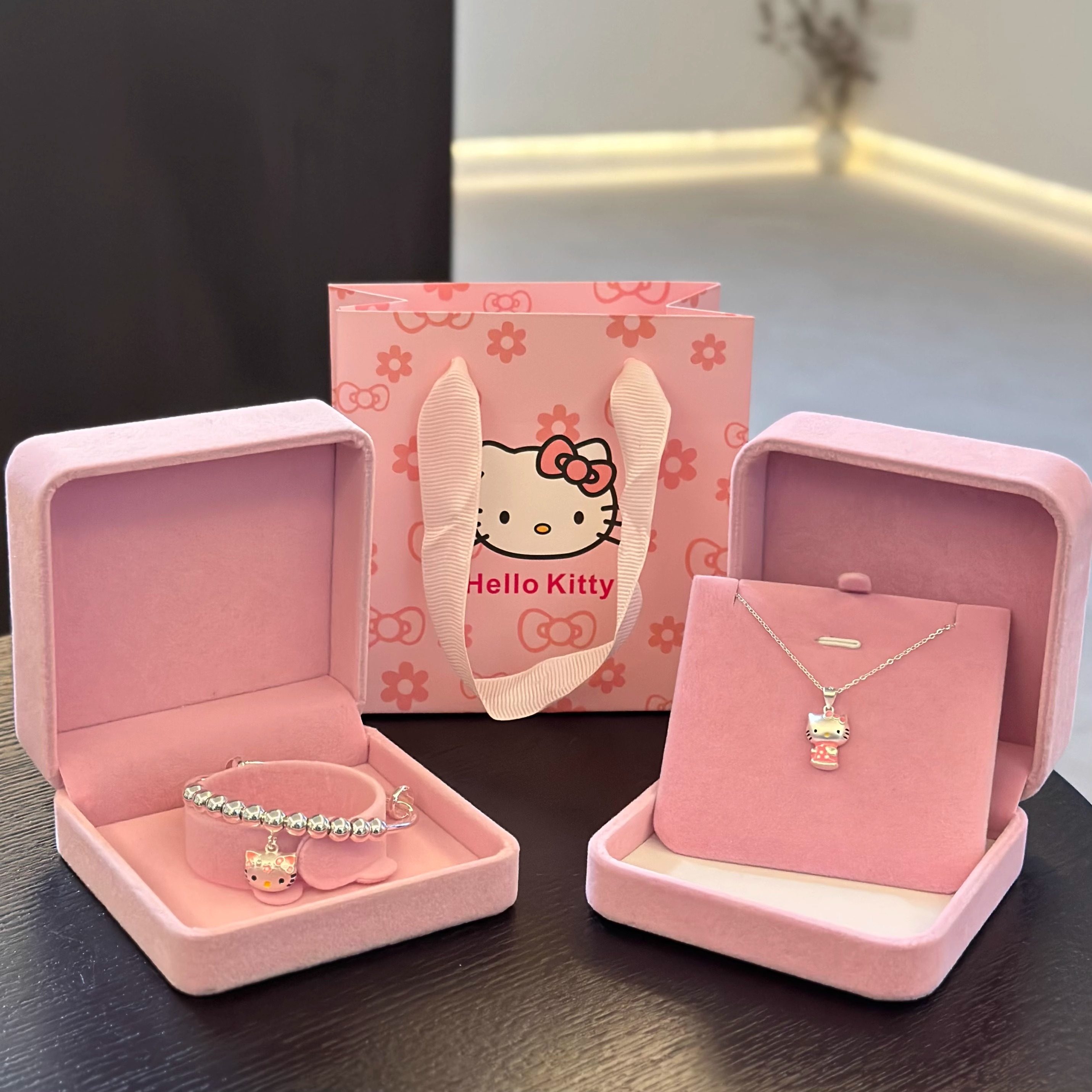 凯蒂猫吊坠项链女款甜美可爱HelloKitty纯银手镯儿童女孩生日礼物-图3