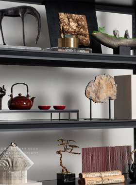 新中式书柜书架装饰摆件茶室茶柜博古架展示柜样板间书房软装饰品