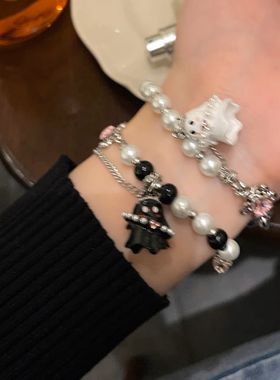黑白幽灵串珠手链情侣女闺蜜闺蜜学生配饰小众冷淡高级感甜酷辣妹