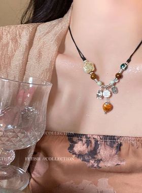 中式项链复古国风女新串珠陶瓷编织绳颈链禅意古风汉服锁骨