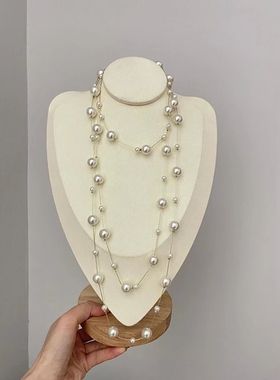 秋冬高级感奶白仿珍珠多层毛衣链