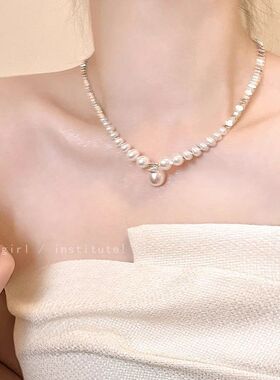 山茶花双层流苏珍珠锁骨链女
