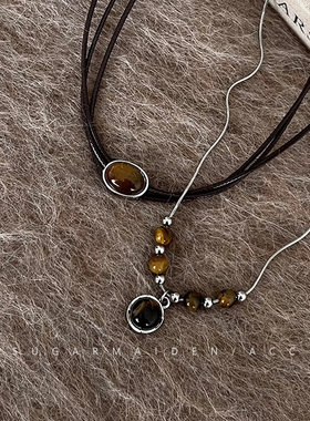 虎眼石短款串珠新中式轻奢项链