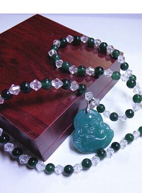 天然玉佩玉佛项链玉石笑佛玉观音 弥勒佛项坠吊坠绿色水晶佛