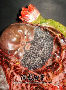 莲生宝地达摩陈冬阳旧作彩红釉手工石湾陶瓷公仔摆件创意中式家居
