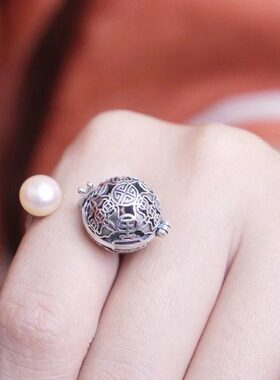 香囊球珍珠戒指环镂空随身佩戴扩香丸持久淡香可打开口调节复古风