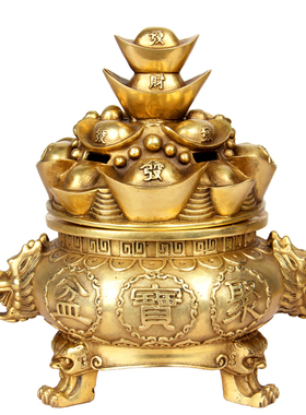 铜元宝开盖聚宝盆工艺礼品摆件 铜聚宝盆摆件 铜元宝 铜聚宝盆