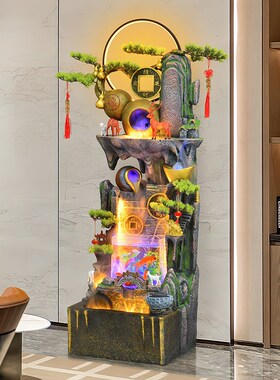 客厅假山流水落地摆件循环水喷泉鱼缸造景办公Q室水幕墙开业乔迁