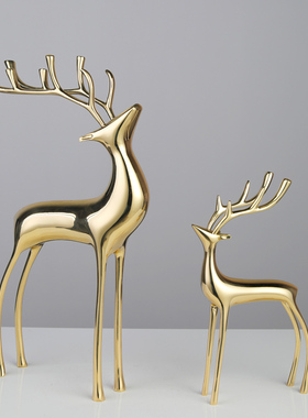 全铜鹿书柜酒柜客厅铜鹿摆件新房装饰品欧式美式样板间新婚礼品