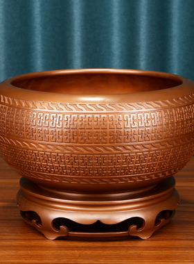 紫铜聚宝盆摆件回纹鉢办公桌玄关装饰品铜器工艺品乔迁开业礼品