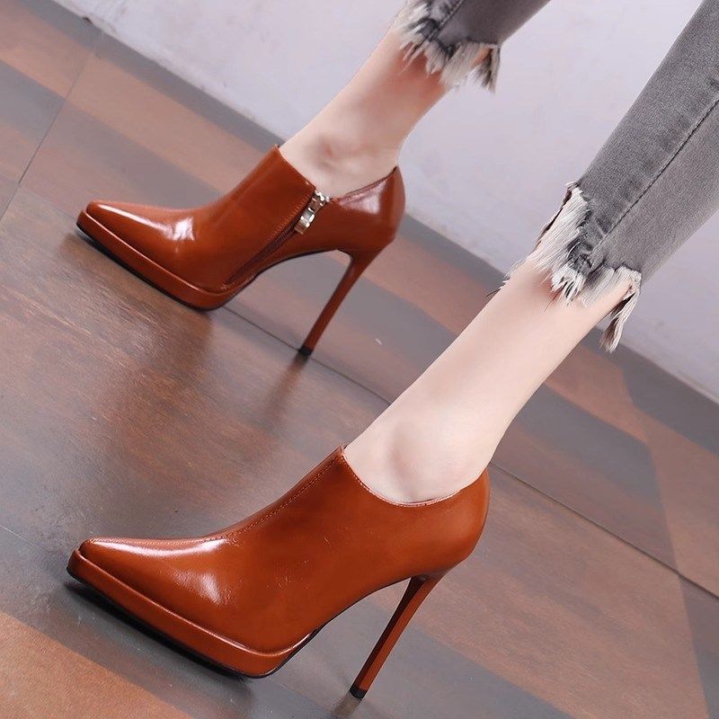 高跟鞋女百搭女鞋2024年春季新款尖头防水台细跟侧拉链深口单鞋女,淘宝优惠券,粉丝福利购,淘宝优惠卷