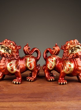 貔貅摆件全铜貔貅一对彩铜皮丘家居客厅装饰品乔迁新居开业礼物