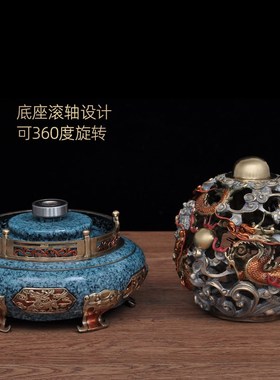 彩铜龙纹鼎九龙聚宝盆摆件家居客厅玄关装饰品办公室乔迁商务礼品