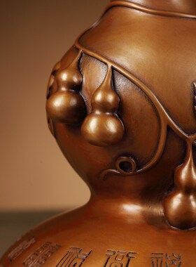 手工失蜡紫铜葫芦摆件大号空心开口大葫芦百福客厅家居玄关装饰品